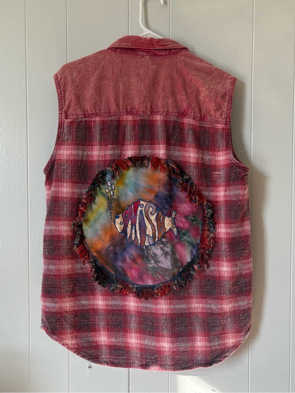 Vintage 90s Upcycled Leather Phish Patch Flannel Vest
